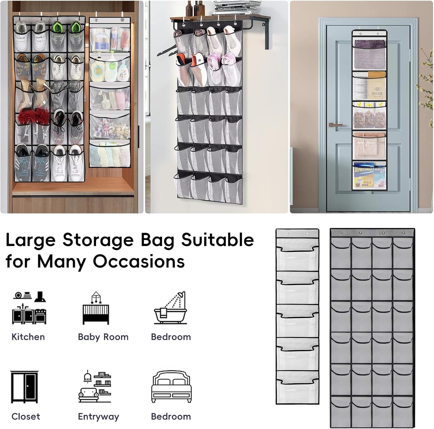 TOPBELIEF Hanging Shoe Storage Wardrobe Storage Organiser Over Door Shoe Storage Shoe Organiser Shoe Racks Storage with 6 Stainless Steel Hooks for Shoes Clothes Bottle Kitchen Bedroom Bathroom-6