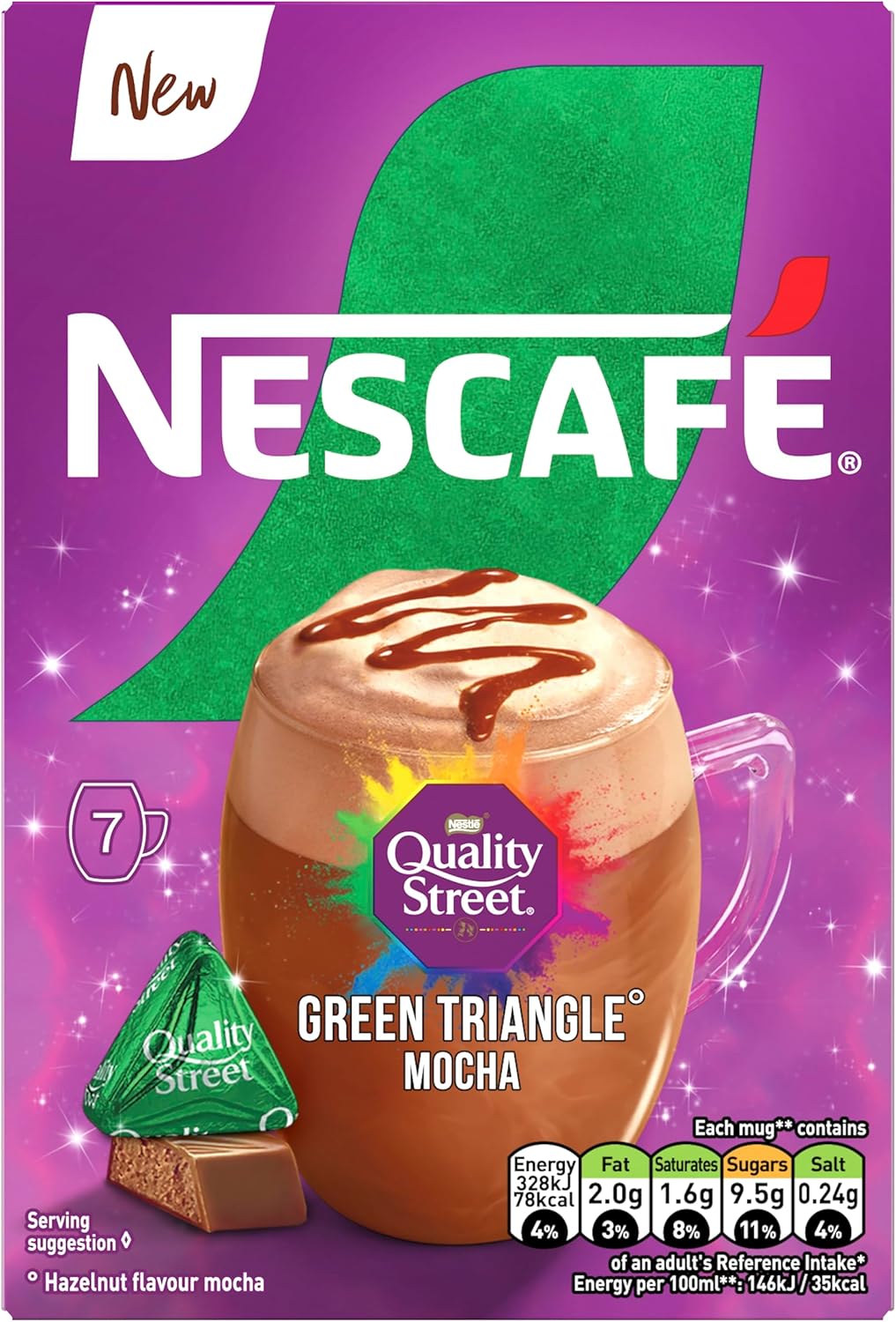 Nescafe Green Triangle Quality Street Mocha 7 x 19g Sachets, 100% Responsibly Sourced Coffee-1