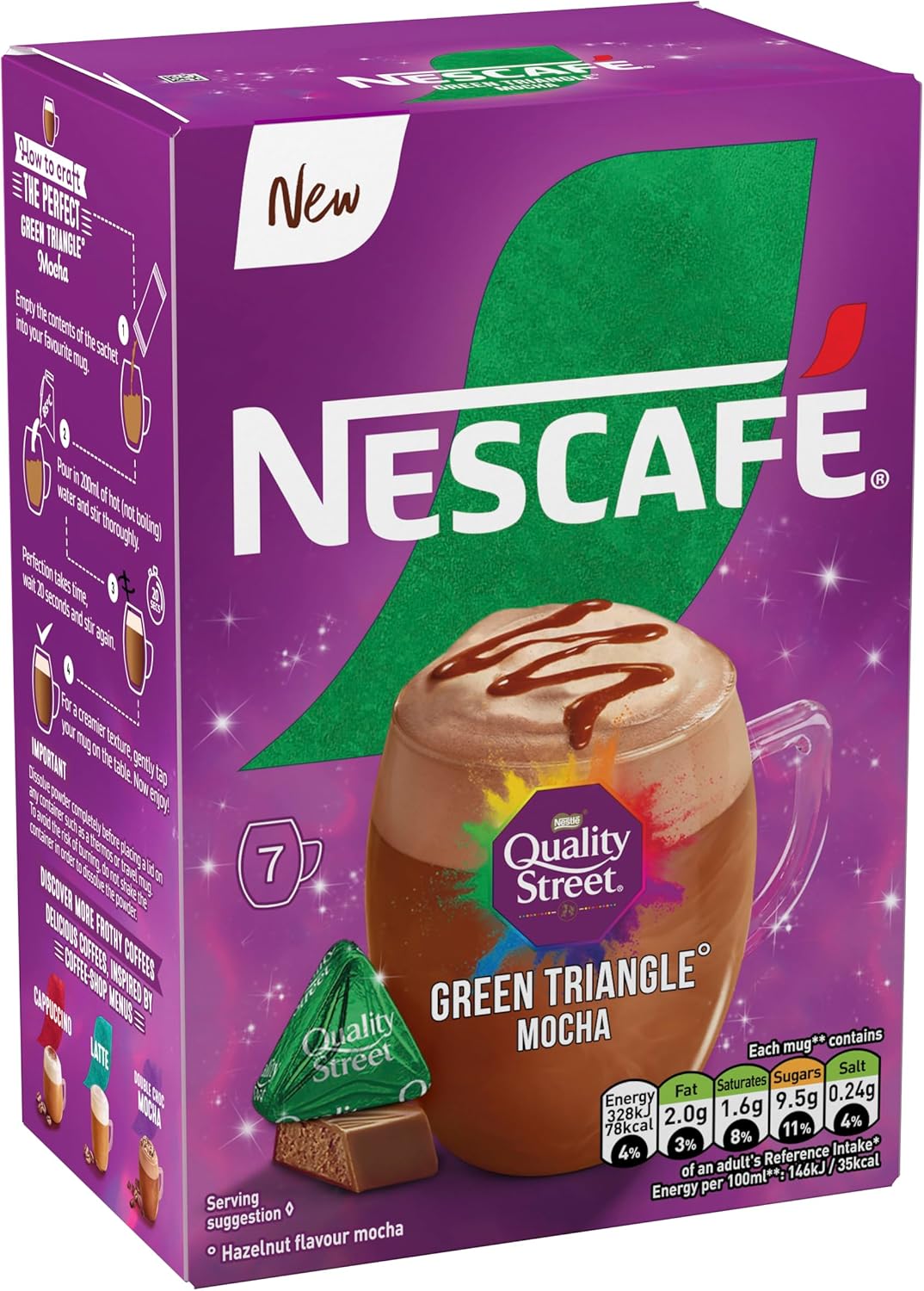 Nescafe Green Triangle Quality Street Mocha 7 x 19g Sachets, 100% Responsibly Sourced Coffee-3