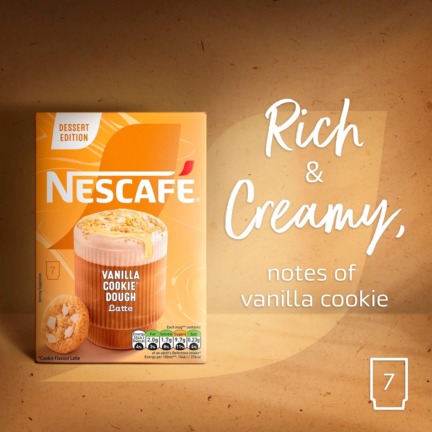 Nescafe Vanilla Cookie Dough Latte 7 x 19.5g Sachets, 100% Responsibly Sourced Coffee-2