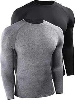 Cadmus Mens Compression Tops Base Layer Long Sleeve T-Shirt Dry Fit Cooling Sport Tops for Workout Athletic Training Gym Shirts