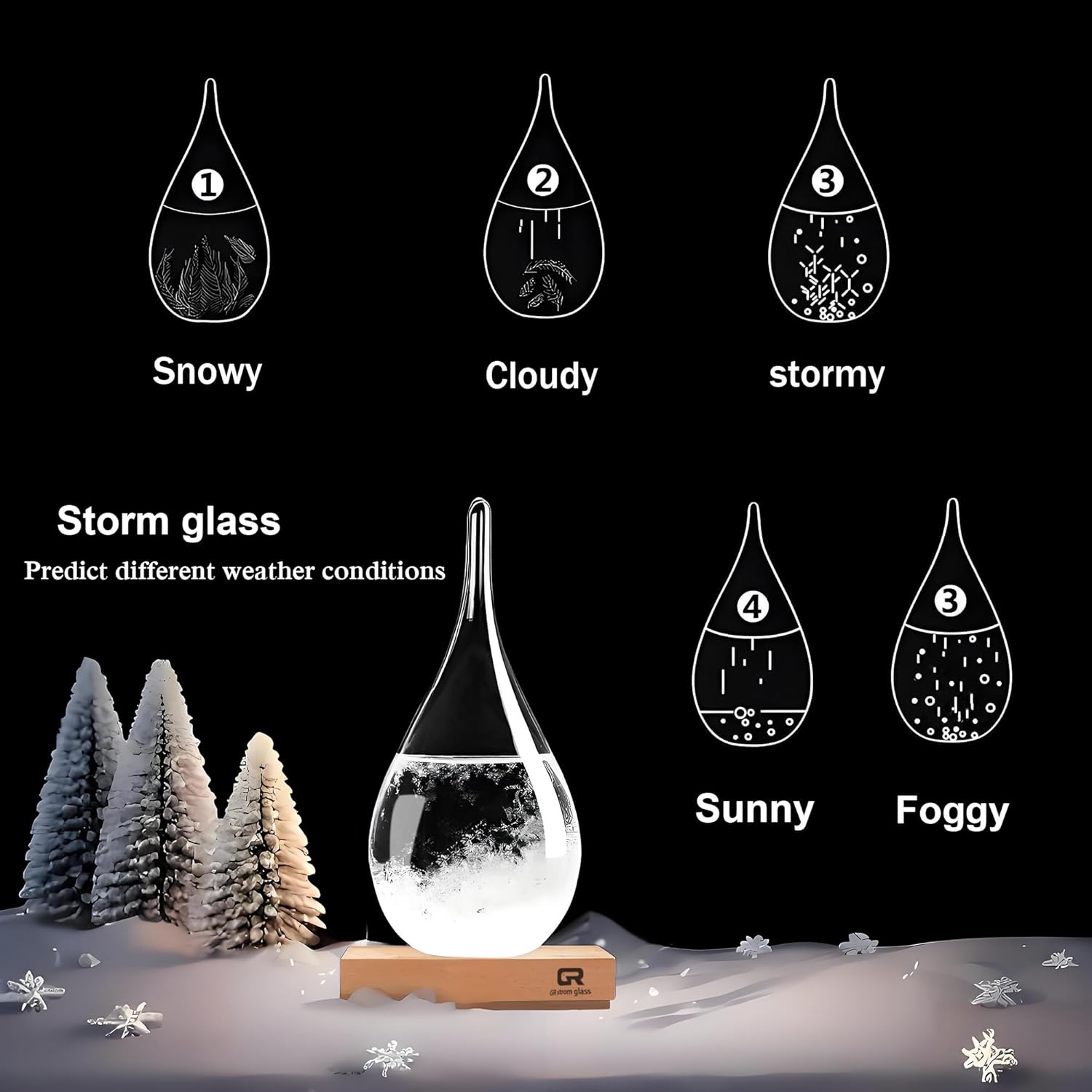 Storm Glass Weather Forecast Bottle - Snow Globes Barometer,Cloud Storm Weather Station,Decorative Weather Predictor, Home and Office Decor, Unique Gift Idea (Large)-1