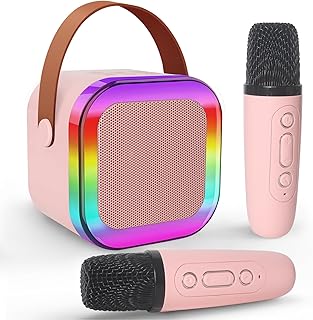 Jsdoin Karaoke Machine for Kids with 2 Microphones, Portable Karaoke Machine with LED Light, Gifts For Girls Birthday Presents Girls Toys Families Birthday Party Kids Toys Birthday Gifts (Pink)