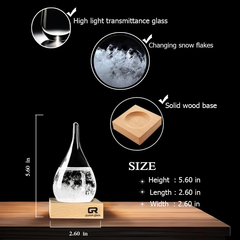 Storm Glass Weather Forecast Bottle - Snow Globes Barometer,Cloud Storm Weather Station,Decorative Weather Predictor, Home and Office Decor, Unique Gift Idea (Small)-2