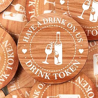 Marsui 100 Pcs Drinks Tokens Wooden Tokens for Events Rustic Wood Drinks Tokens Hearts Vintage Drink Tokens for Wedding Favours Beverage Birthday Parties Bar Table Decoration Supplies