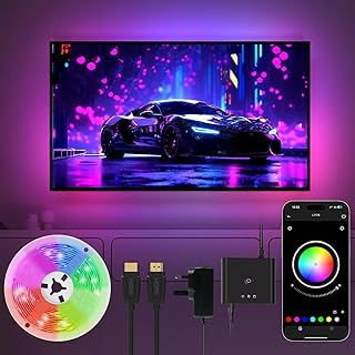 HOTUT LED TV Backlights, 5M TV Backlight for 45-75 Inch TV, Music Sync LED TV Light with Bluetooth Function, Rainbow Color RGB Led Lights RGB Color Changing Light Strip with Remote APP Control