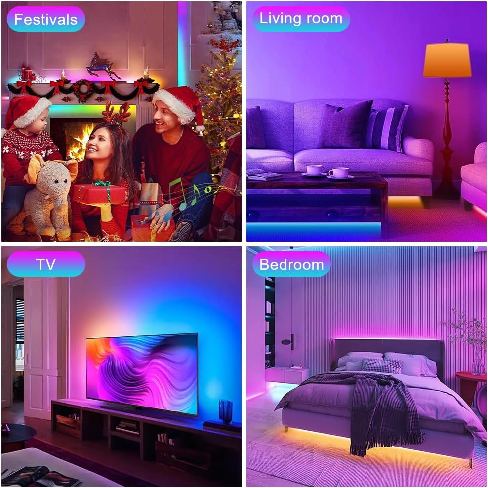 HOTUT LED TV Backlights, 5M TV Backlight for 45-75 Inch TV, Music Sync LED TV Light with Bluetooth Function, Rainbow Color RGB Led Lights RGB Color Changing Light Strip with Remote APP Control-7