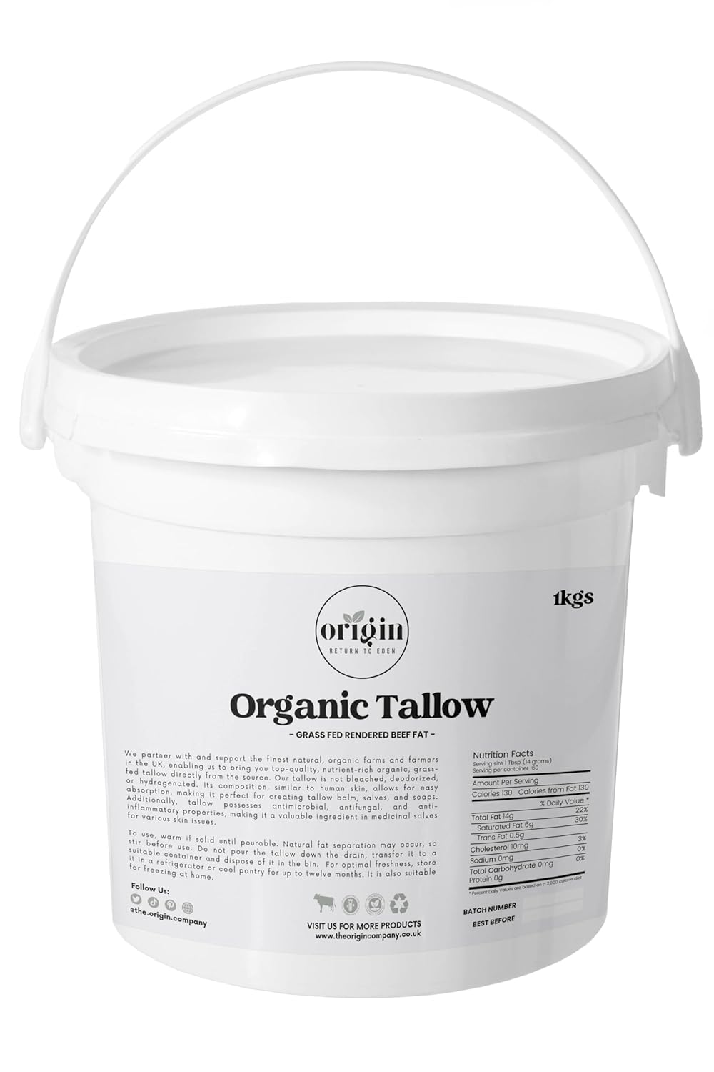 Grass Fed Beef Tallow | Beef Dripping, Lard, Suet, Beef Fat for Cooking | Keto, Paleo, Carnivore Friendly | Rendered Organic Beef Tallow for Skin | Food & Skin Grade | British Farms | 1kg Tub-0