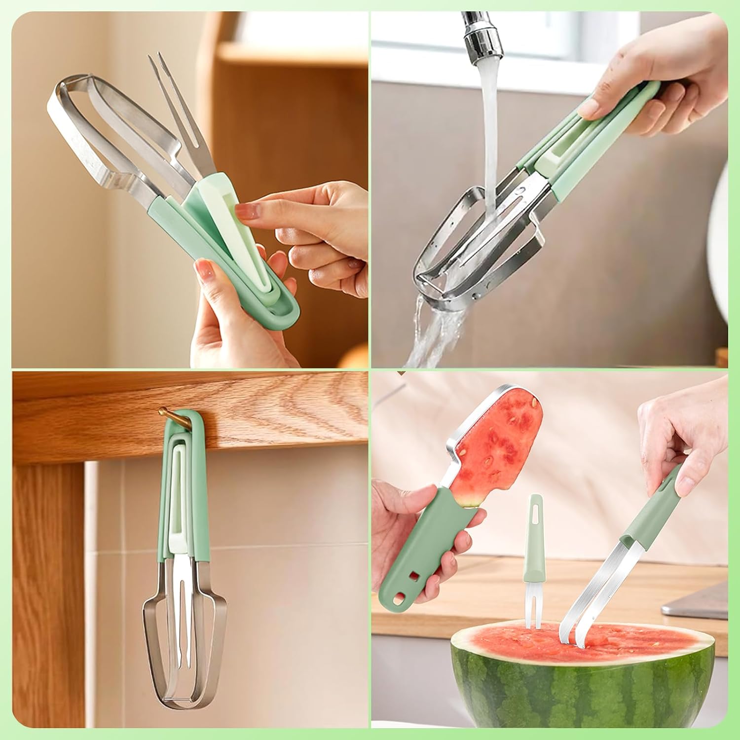 Redamancy Watermelon Cutter, 3-in-1 Watermelon Fork Slicer Cutter, Stainless Steel Watermelon Slicer Fork Melon Cutter Knife Fruit Watermelon Cutting Tool Multifunctional Portable Home Kitchen Gadgets-2