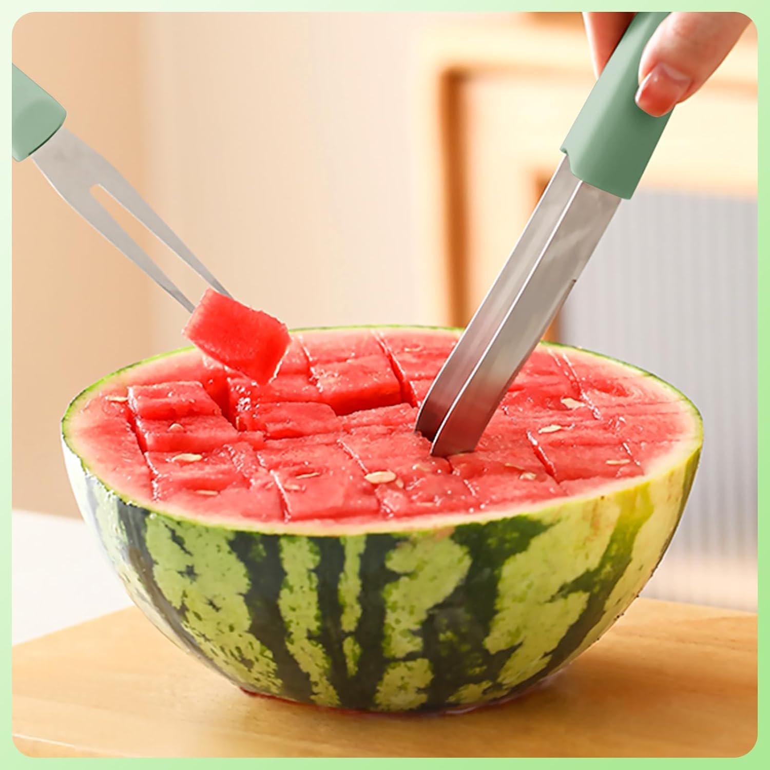 Redamancy Watermelon Cutter, 3-in-1 Watermelon Fork Slicer Cutter, Stainless Steel Watermelon Slicer Fork Melon Cutter Knife Fruit Watermelon Cutting Tool Multifunctional Portable Home Kitchen Gadgets-4