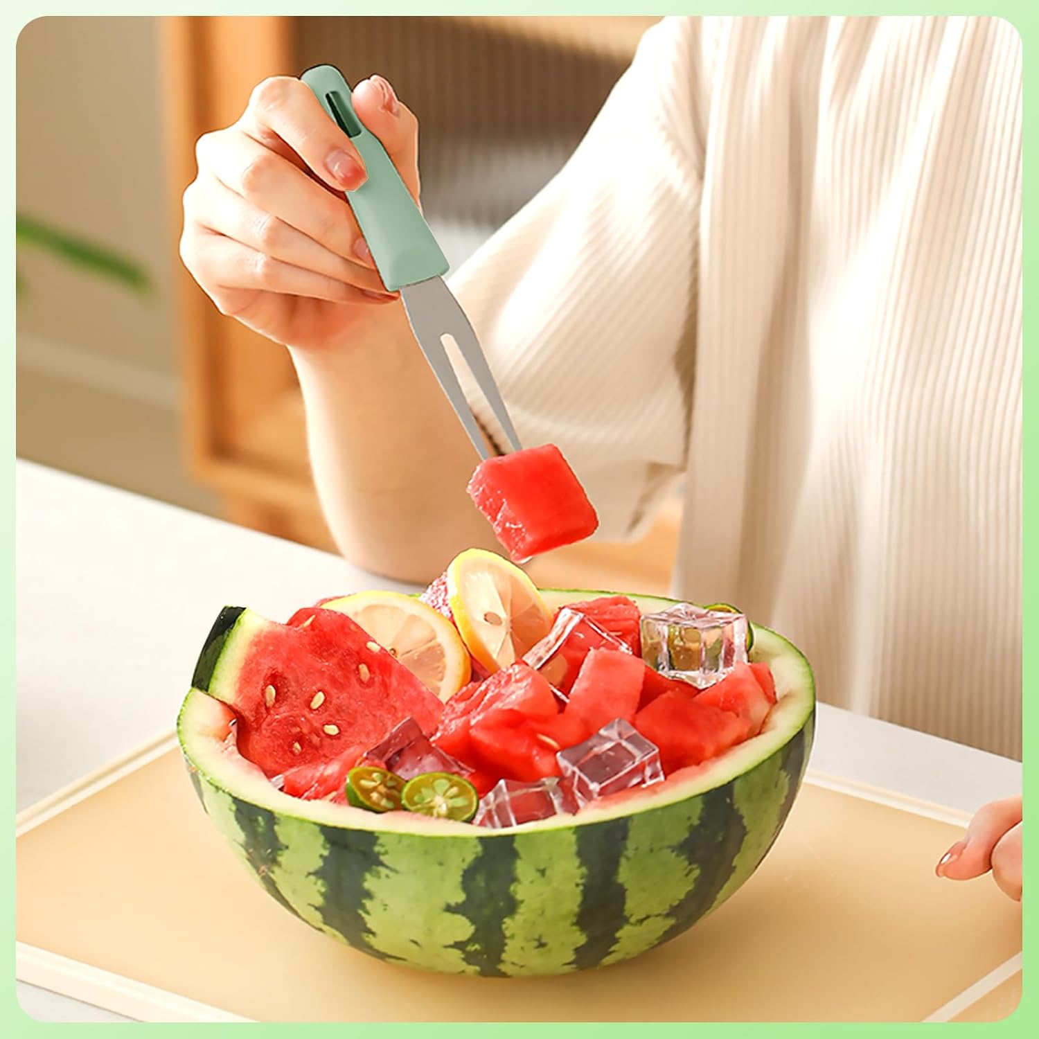 Redamancy Watermelon Cutter, 3-in-1 Watermelon Fork Slicer Cutter, Stainless Steel Watermelon Slicer Fork Melon Cutter Knife Fruit Watermelon Cutting Tool Multifunctional Portable Home Kitchen Gadgets-5