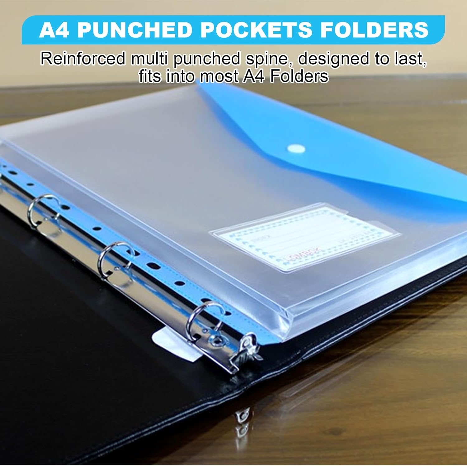 ASelected 12Pcs A4 Plastic Wallets, Punched Pockets Document Folder Popper 11 Hole Binder Files with Pockets for School, Office, Home, Travel 6 Colors-3