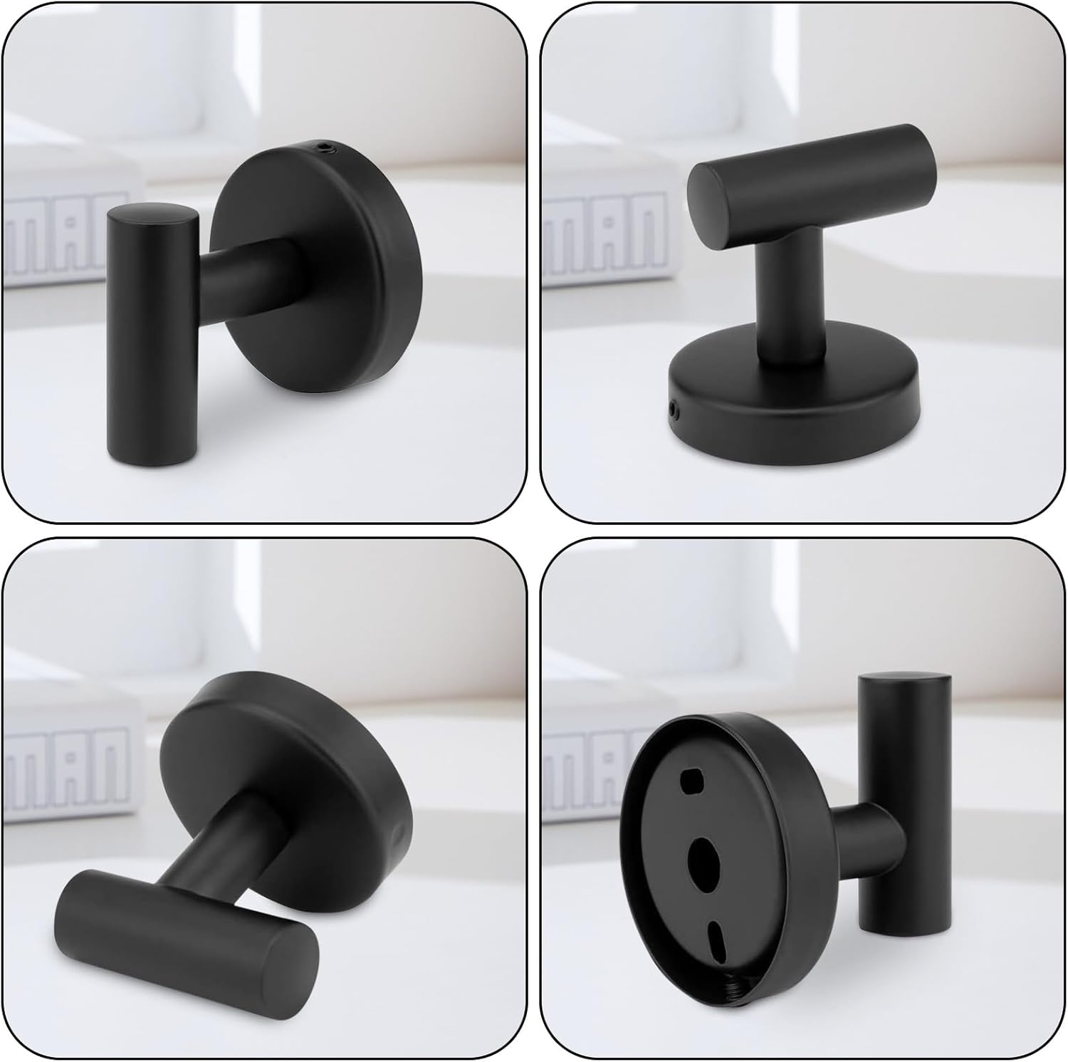 4 Pcs Bathroom Towel Hook, Screw in Metal Coat Robe Hook, SUS 304 Stainless Steel Heavy Duty Wall Door Hanger, Matte Black Coat Hooks, Clothes Cabinet Wall Hooks for Bathroom Kitchen Hotel Pool-2