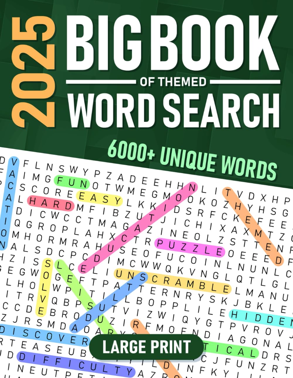 2025 Big Book of Themed Word Search: Relaxing Large Print Activity Book for Teens and Adults-0