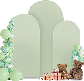 MEKOTRIN Wedding Arch Cover Set of 3 High Elasticity Thicken Arch Backdrop Cover for Wedding Baby Shower Birthday Party Round Top Chiara Arch Cover(Sage Green,4FT,5FT,6FT)