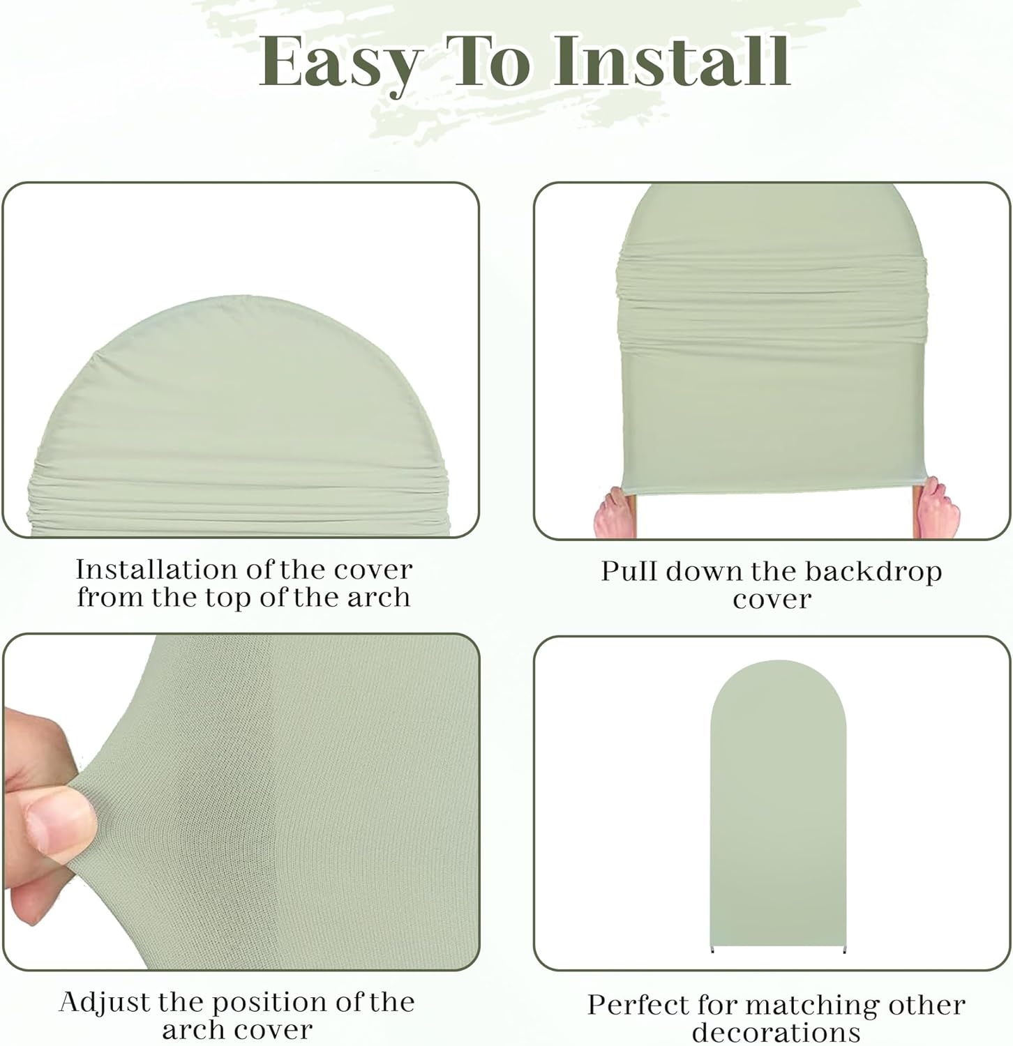 MEKOTRIN Wedding Arch Cover Set of 3 High Elasticity Thicken Arch Backdrop Cover for Wedding Baby Shower Birthday Party Round Top Chiara Arch Cover(Sage Green,4FT,5FT,6FT)-4