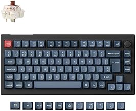 Keychron V1 Max 75% Custom Mechanical Keyboard ISO UK Layout, QMK Wireless Gaming Keyboard with Programmable Knob, Hot-Swappable Gateron Brown Switch with RGB Backlits for Mac Windows Linux