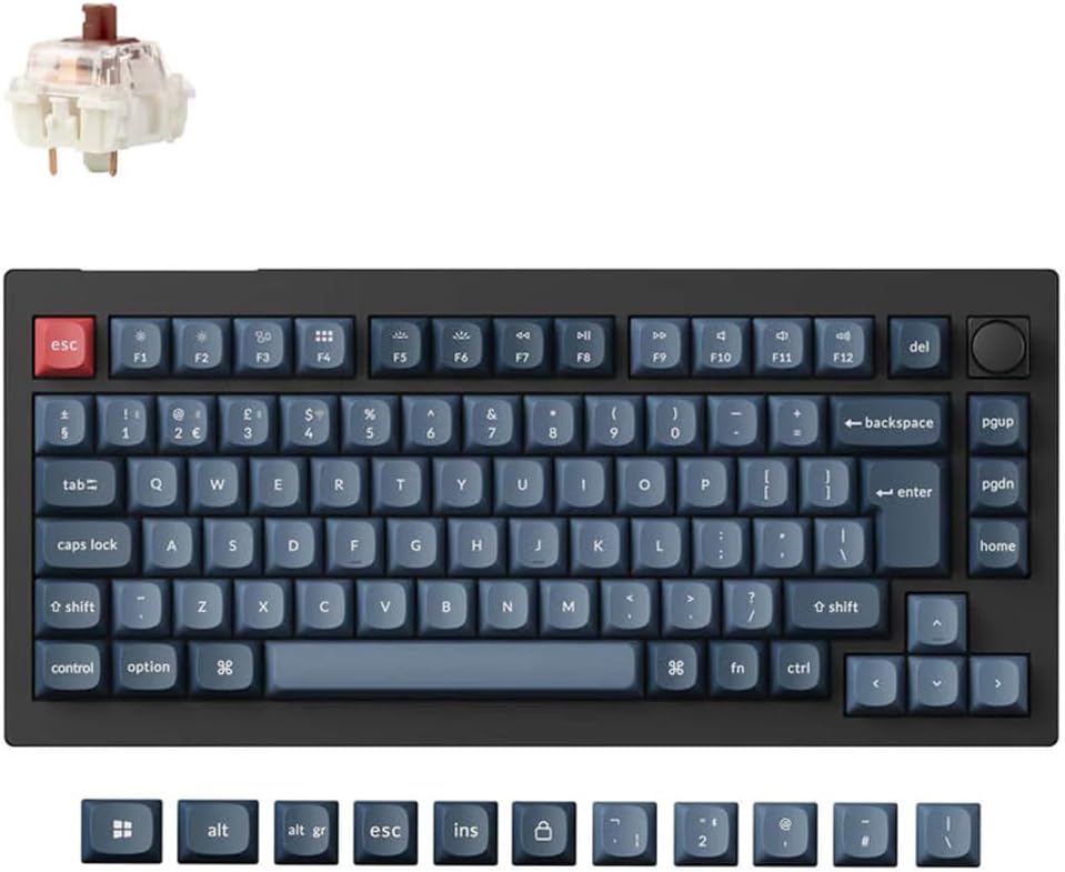 Keychron V1 Max 75% Custom Mechanical Keyboard ISO UK Layout, QMK Wireless Gaming Keyboard with Programmable Knob, Hot-Swappable Gateron Brown Switch with RGB Backlits for Mac Windows Linux-0