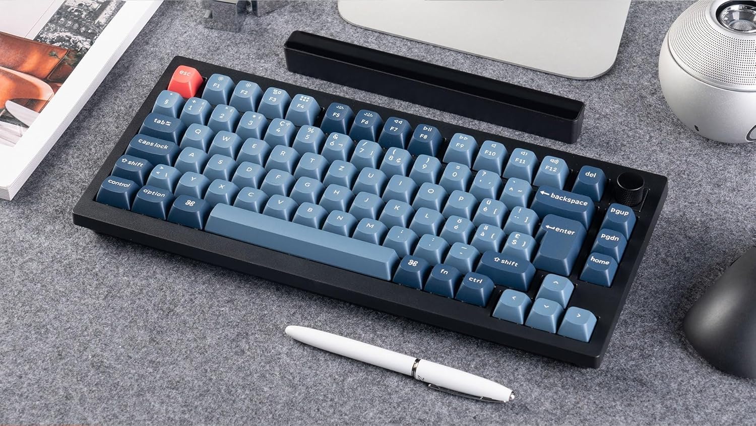 Keychron V1 Max 75% Custom Mechanical Keyboard ISO UK Layout, QMK Wireless Gaming Keyboard with Programmable Knob, Hot-Swappable Gateron Brown Switch with RGB Backlits for Mac Windows Linux-1