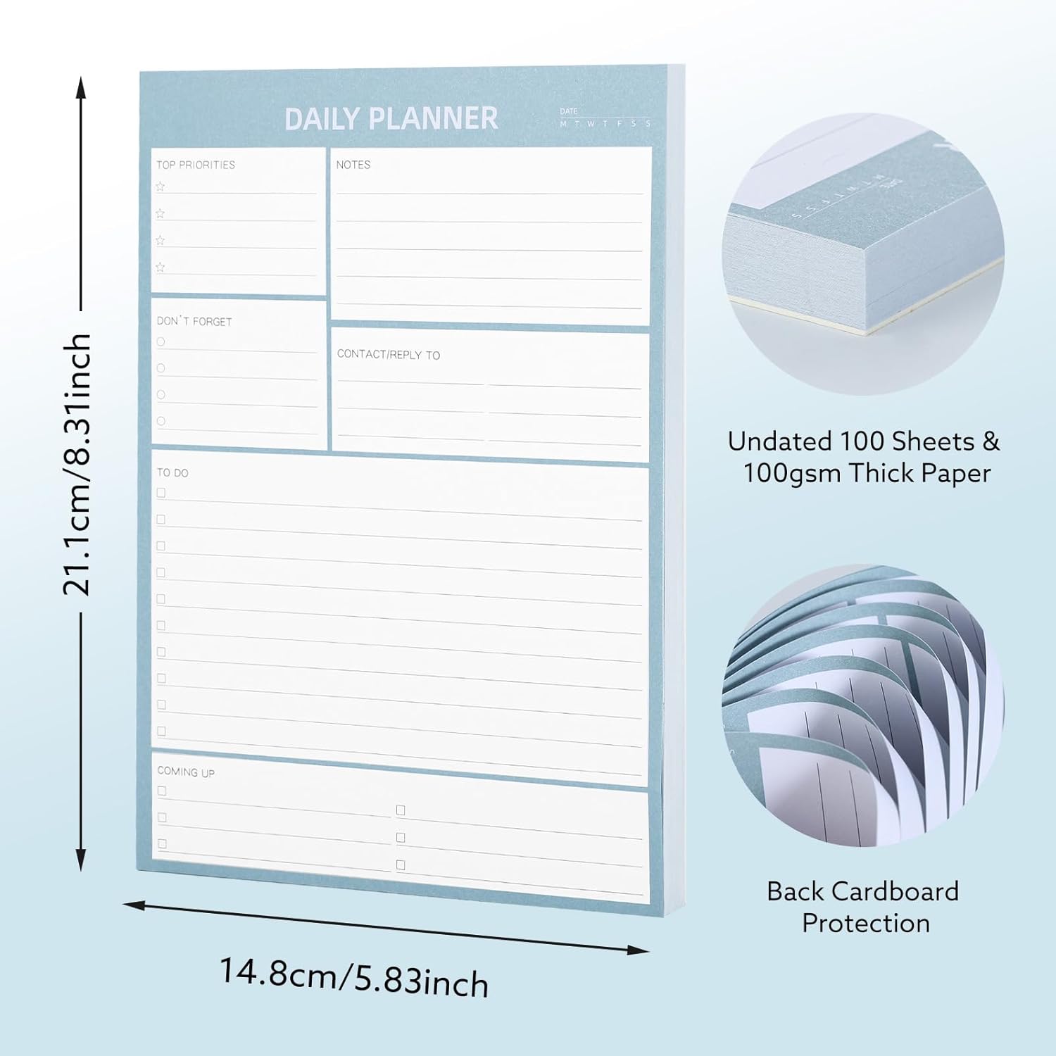 Thboxes Daily Planner Pad To Do List Pad, Undated 100 Tear off Sheets A5 Desk Planner Day Planner for Study Office Home Organising, 100GSM Thick Paper, 8.3" X 5.8"-1