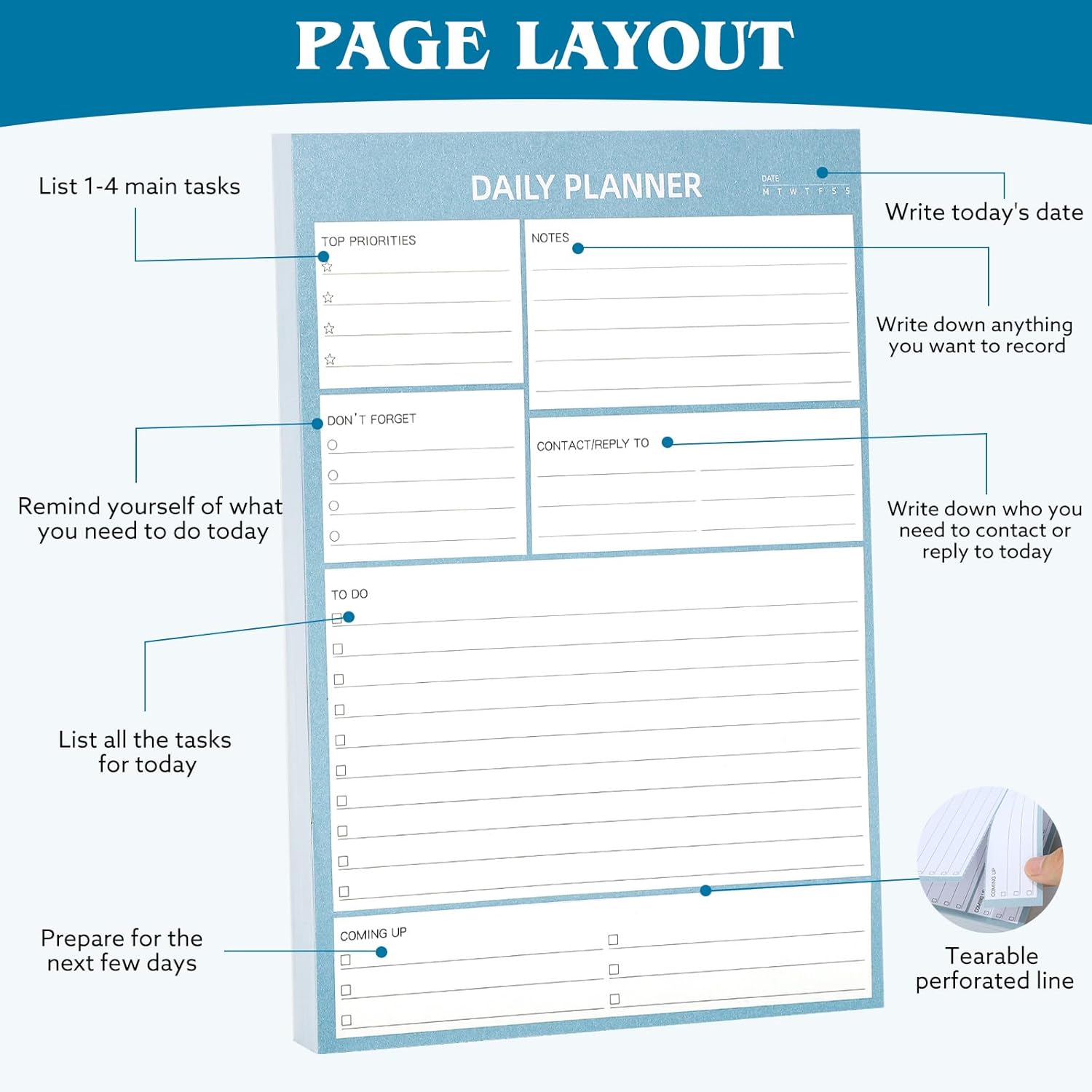 Thboxes Daily Planner Pad To Do List Pad, Undated 100 Tear off Sheets A5 Desk Planner Day Planner for Study Office Home Organising, 100GSM Thick Paper, 8.3" X 5.8"-3