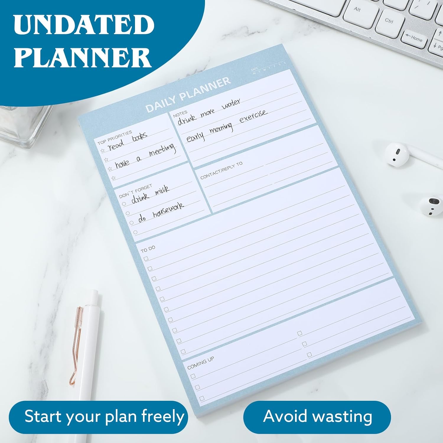 Thboxes Daily Planner Pad To Do List Pad, Undated 100 Tear off Sheets A5 Desk Planner Day Planner for Study Office Home Organising, 100GSM Thick Paper, 8.3" X 5.8"-5