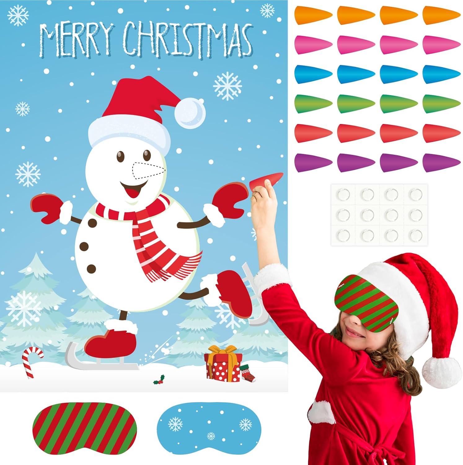 ASTARON Pin the Snowman Nose Christmas Pin the Tail Party Games Activities for Kids 36 Stickers Christmas Party Decorations School Classroom Activities-0