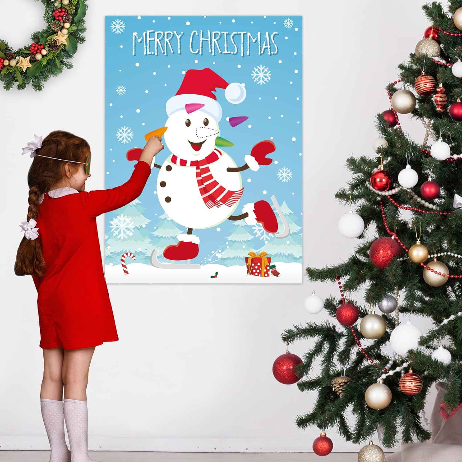 ASTARON Pin the Snowman Nose Christmas Pin the Tail Party Games Activities for Kids 36 Stickers Christmas Party Decorations School Classroom Activities-5