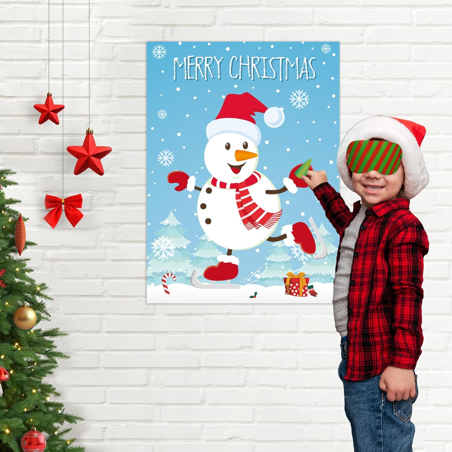 ASTARON Pin the Snowman Nose Christmas Pin the Tail Party Games Activities for Kids 36 Stickers Christmas Party Decorations School Classroom Activities-6