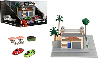 Jada Toys – Fast & Furious Nanoscene: Toretto's Market & Cafe with 2 Nano Vehicles – Highly Detailed Movie Replica Playset, Collectible Scene for Ages 8+