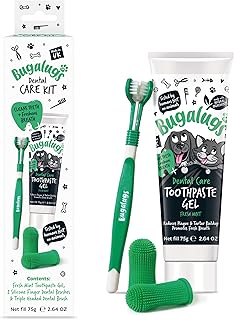 Bugalugs Dog Toothbrush and Toothpaste Kit Includes Cats & Dog Toothpaste, 2 x Finger Cat Toothbrush, 1 x Dog Toothbrush Dog Teeth Cleaning Products for Dog Plaque Remover & Dog Breath Freshener