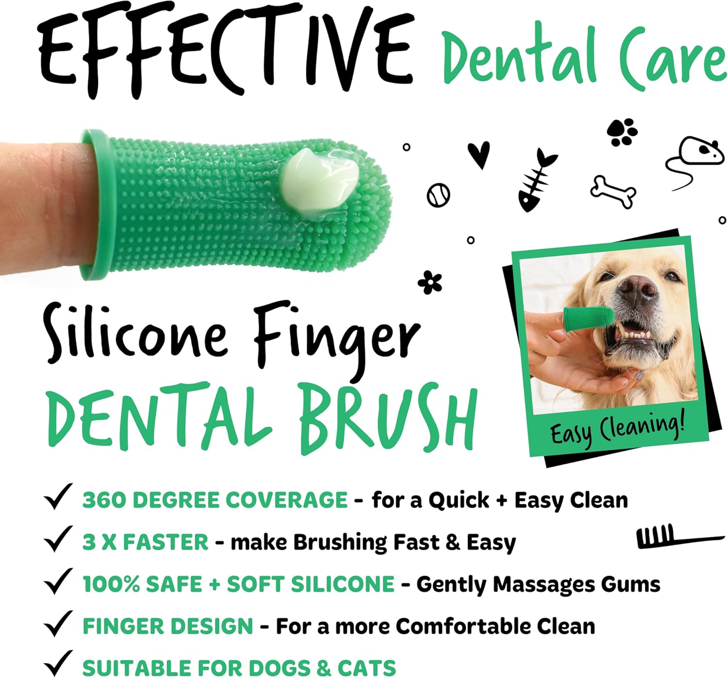 Bugalugs Dog Toothbrush and Toothpaste Kit Includes Cats & Dog Toothpaste, 2 x Finger Cat Toothbrush, 1 x Dog Toothbrush Dog Teeth Cleaning Products for Dog Plaque Remover & Dog Breath Freshener-3