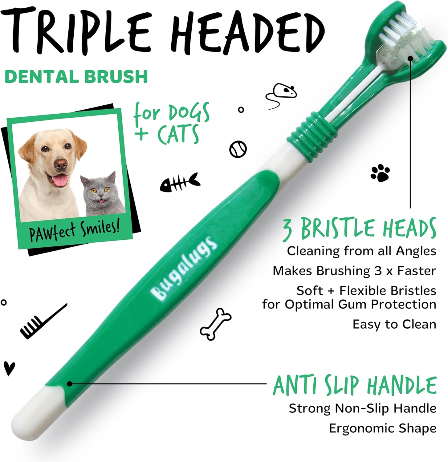 Bugalugs Dog Toothbrush and Toothpaste Kit Includes Cats & Dog Toothpaste, 2 x Finger Cat Toothbrush, 1 x Dog Toothbrush Dog Teeth Cleaning Products for Dog Plaque Remover & Dog Breath Freshener-4