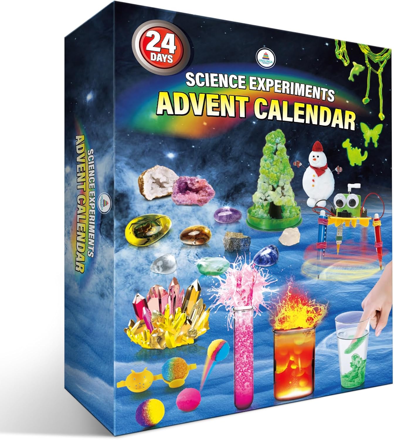 UNGLINGA Science Experiments Advent Calendar 2024 for Kids Boys Girls Toys Gifts Idea- Chemistry, Physics, Rocks Gemstones, S.T.E.M Projects Countdown to Christmas 24 Days-0