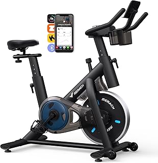 MERACH Exercise Bike, Stationary Bike with Exclusive App, Low Noise Indoor Cycling Bike with LCD Monitor and Comfortable Seat, Fitness for Home Cardio Workouts, 122 KG Weight Capacity