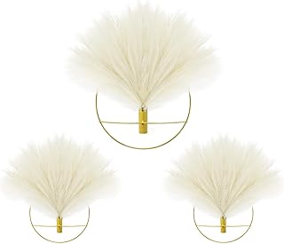 Songjum 3PCS Boho Plant Wall Decor Wall-Mounted Metal Wall Decor Hanging Artificial Pampas Display for Wall Art Living Room Bedroom Dining room（Gold）