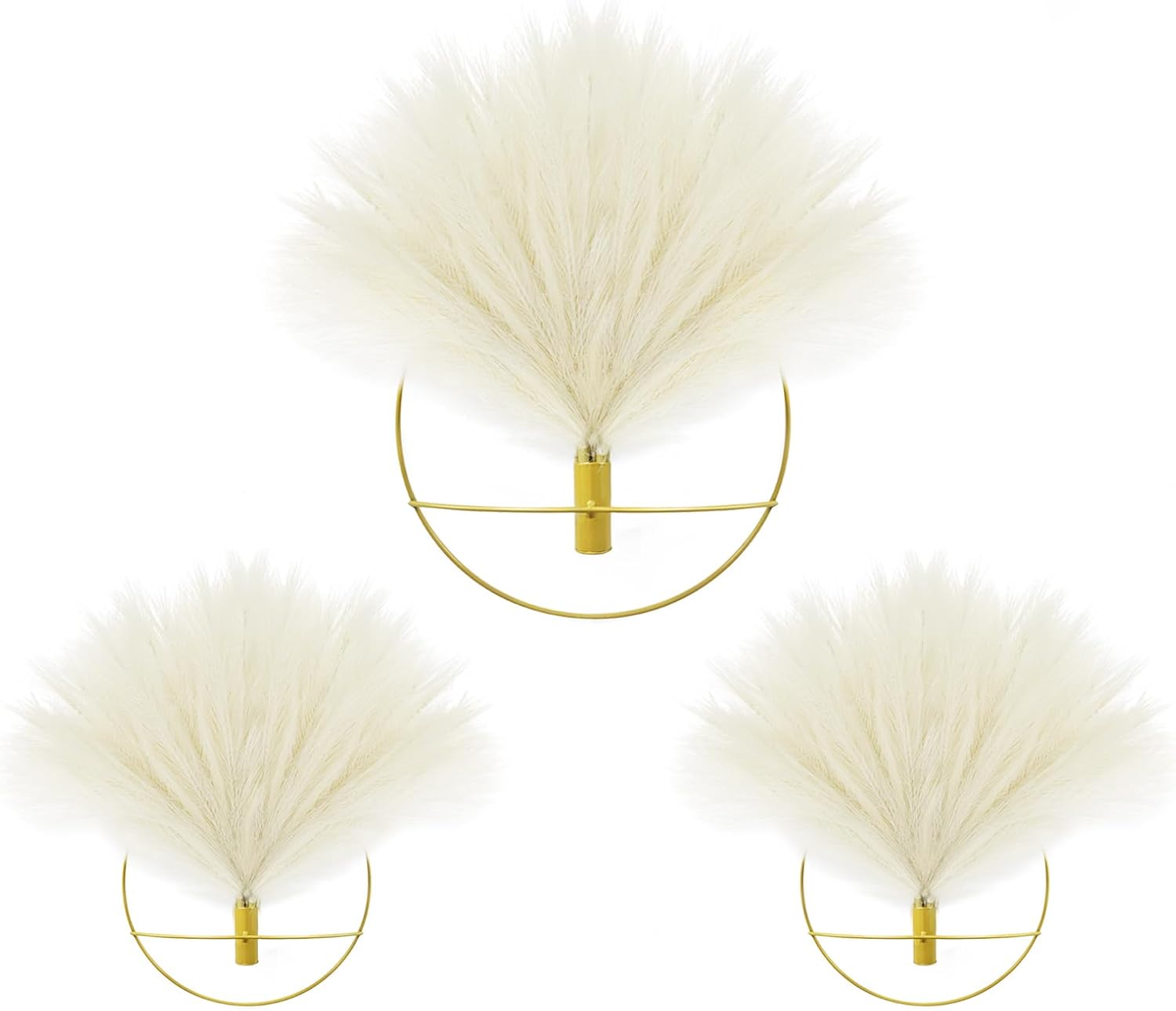 Songjum 3PCS Boho Plant Wall Decor Wall-Mounted Metal Wall Decor Hanging Artificial Pampas Display for Wall Art Living Room Bedroom Dining room（Gold）-0