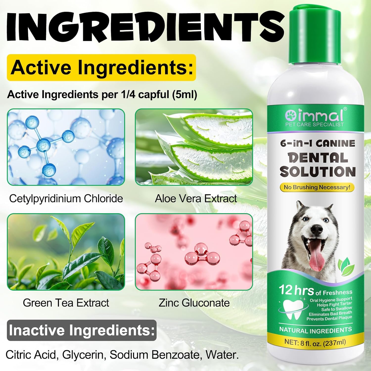 Dental Formula Water Additive for Dogs, Dog Oral Care Mouthwash, Dog Teeth Cleaning, Oral Hygiene Support, Fight Tartar, Clean Teeth, Fresh Breath, No Brushing Necessary (fluids 237ml)-1