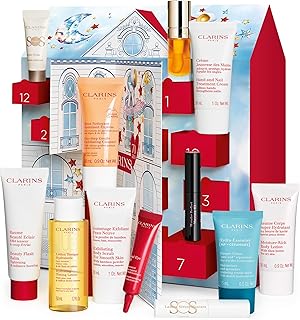 Clarins Christmas Gift Set | 12 Day Advent Calendar For Women | Worth £162 | Includes Full Size Beauty Flash Balm and Lip Comfort Oil 01 Honey