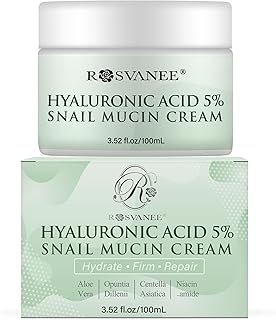 ROSVANEE 5% Hyaluronic Acid Snail Mucin Facial Cream, Ultra Hydrating Firming Anti Ageing Moisturiser, Nourish & Repair Face Cream with Aloe Vera & Centella, 3.52 oz / 100mL