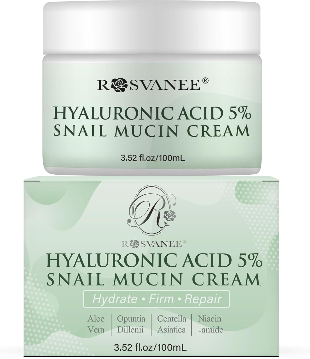 ROSVANEE 5% Hyaluronic Acid Snail Mucin Facial Cream, Ultra Hydrating Firming Anti Ageing Moisturiser, Nourish & Repair Face Cream with Aloe Vera & Centella, 3.52 oz / 100mL-0