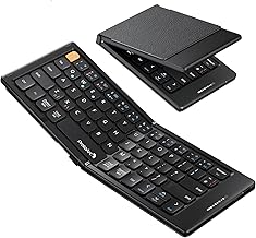 ProtoArc XK04 Foldable Bluetooth Keyboard, Portable Folding Keyboard with PU Leather Cover, Rechargeable Mini Wireless Travel Keyboard for Windows iOS Android Tablet Smartphone - Black