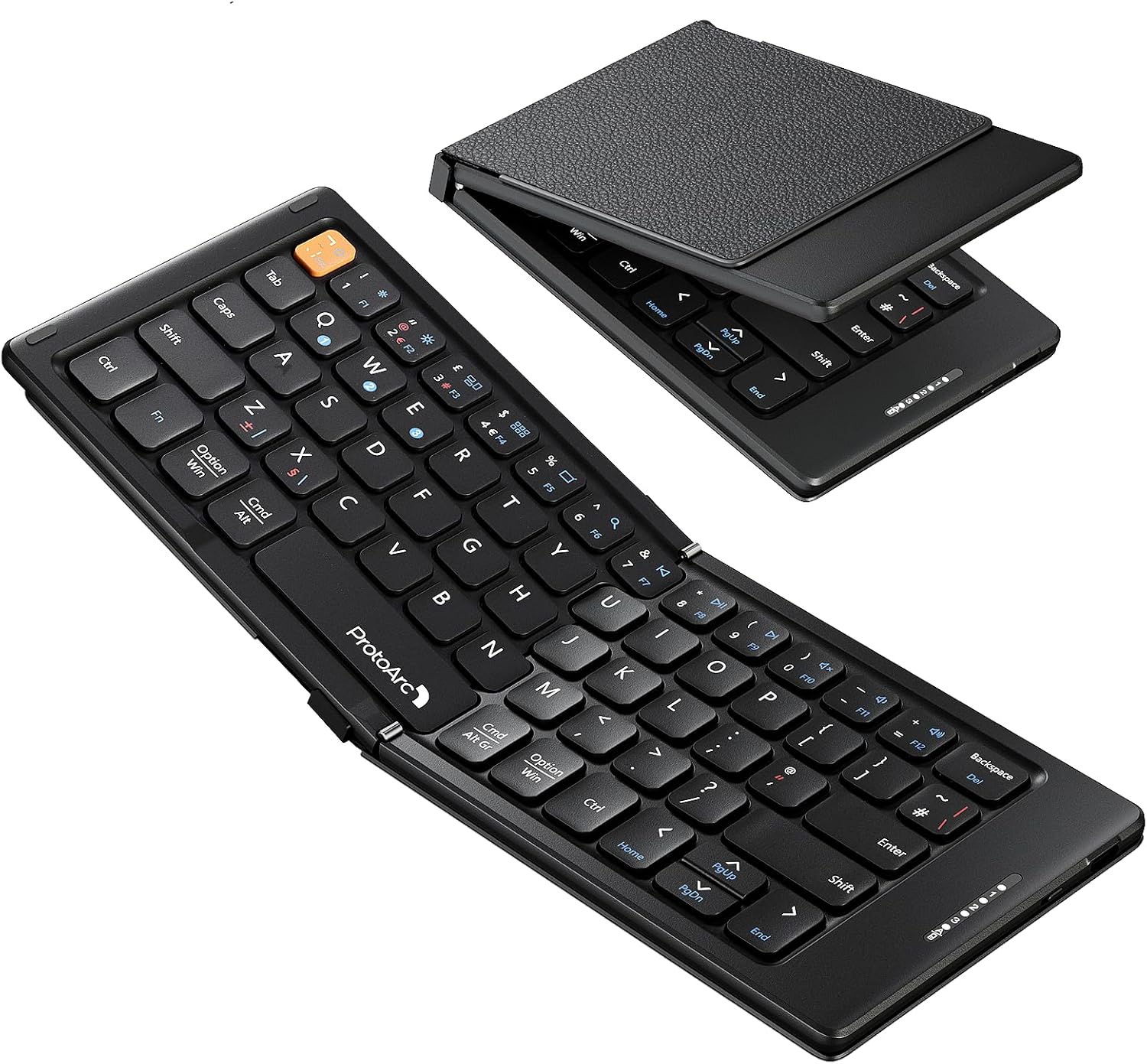 ProtoArc XK04 Foldable Bluetooth Keyboard, Portable Folding Keyboard with PU Leather Cover, Rechargeable Mini Wireless Travel Keyboard for Windows iOS Android Tablet Smartphone - Black-0