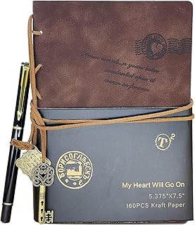 HEmlSkron Leather Journal with A Pen Set for Men Women,160 Pages of Vintage Blank Paper,Personalised Leather Notebook Diary Gift with Key Tie Kraft (Dark coffee)