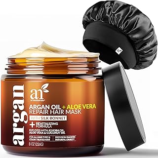 Artnaturals Argan Hair Mask Conditioner + Satin Bonnet Set - (8 Oz/226g) - Deep Conditioning Treatment - Jojoba Oil, Aloe & Keratin - Repair Dry, Damaged, Color Treated, Hair Growth - Sulfate Free