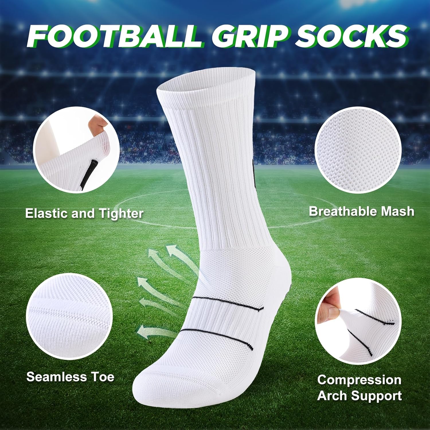 Niorasen Grip Socks, Football Socks for Men Women, Non Slip Sports Socks Wicking Breathable, Cushioned Athletic Socks Slipper Socks for Soccer Basketball Hiking Running Yoga Cricket Rugby-1