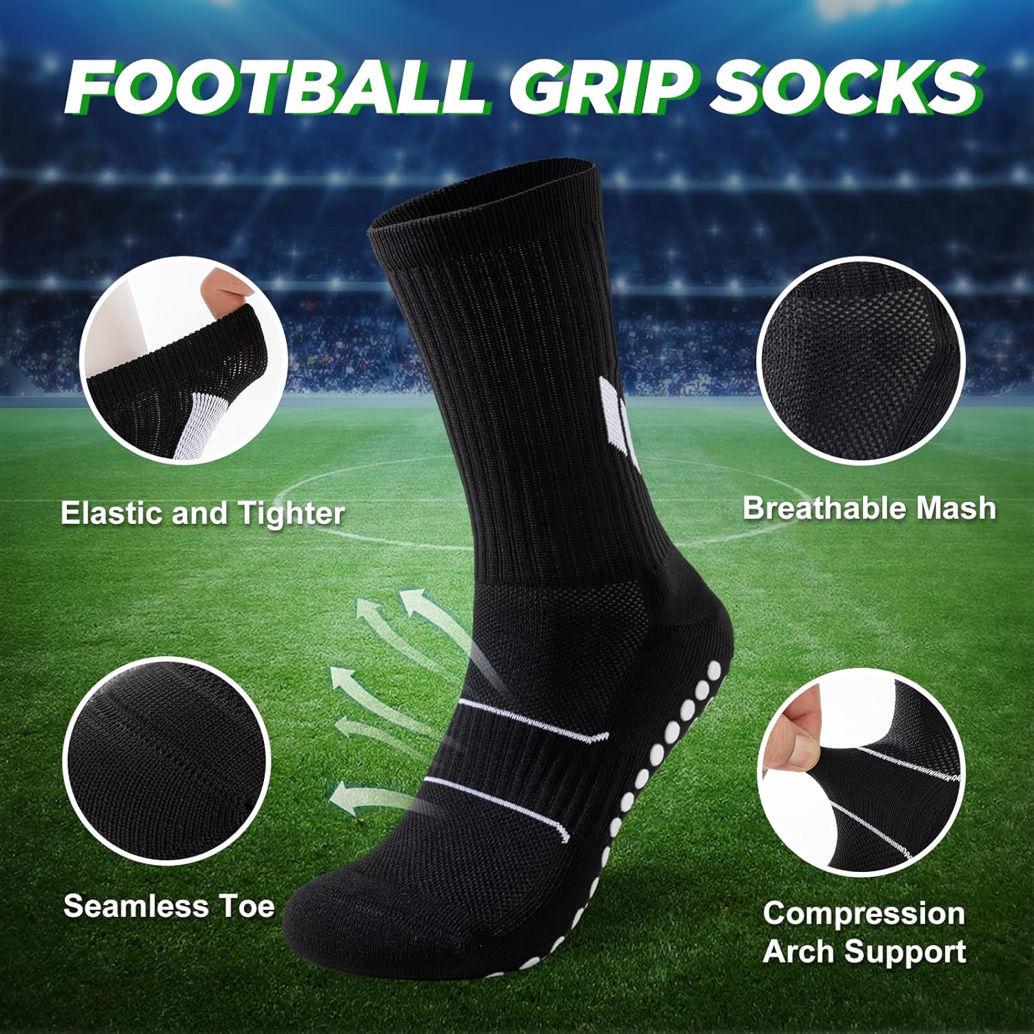 Niorasen Grip Socks, Football Socks for Men Women, Non Slip Sports Socks Wicking Breathable, Cushioned Athletic Socks Slipper Socks for Soccer Basketball Hiking Running Yoga Cricket Rugby-1