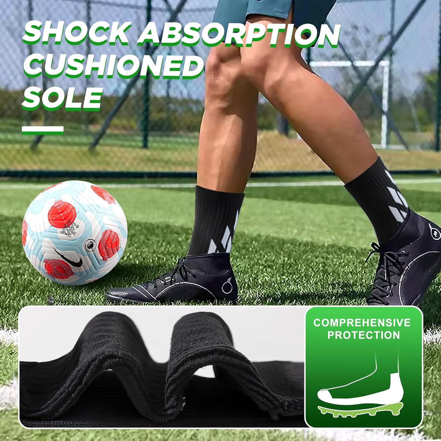 Niorasen Grip Socks, Football Socks for Men Women, Non Slip Sports Socks Wicking Breathable, Cushioned Athletic Socks Slipper Socks for Soccer Basketball Hiking Running Yoga Cricket Rugby-3