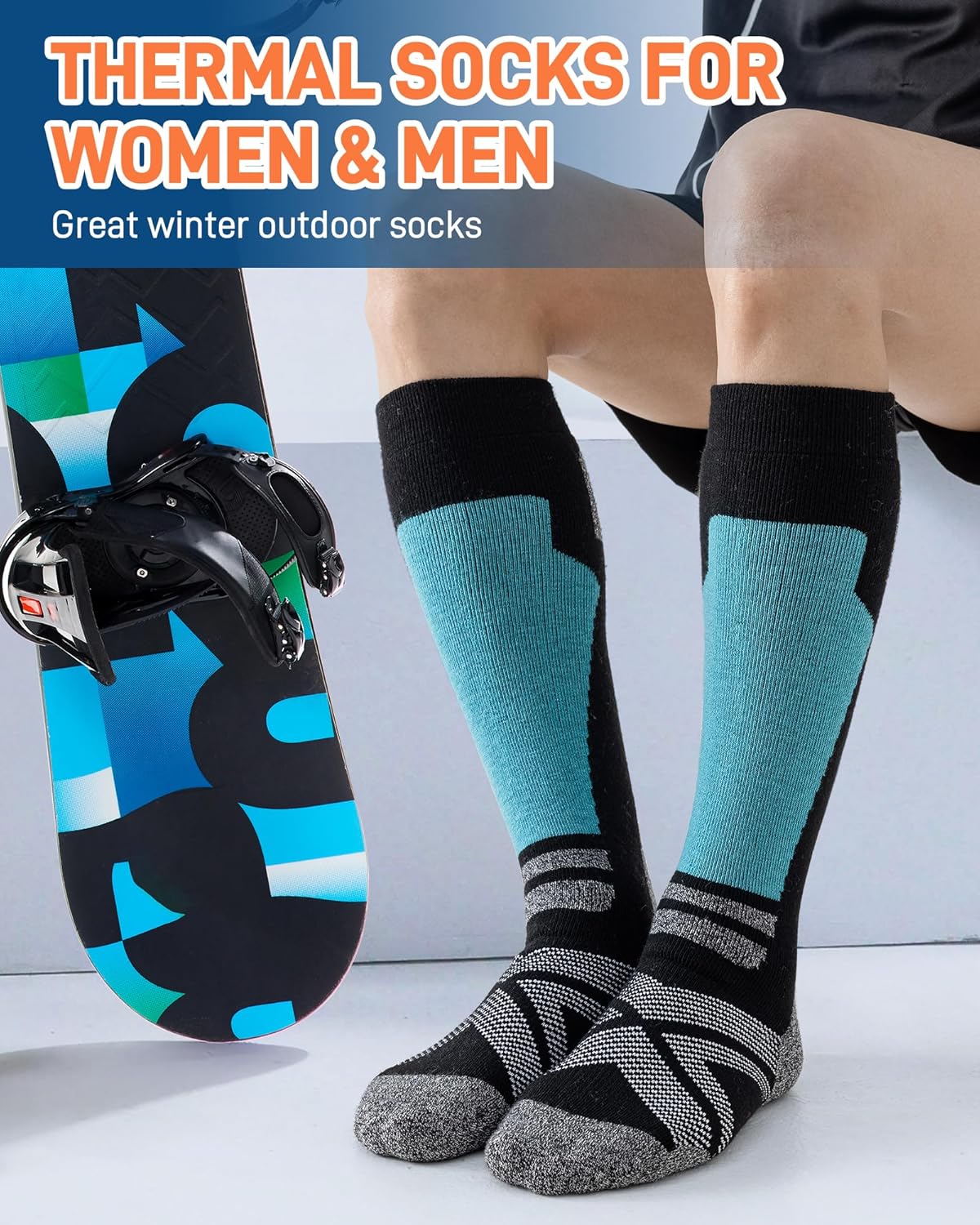 Niorasen Merino Wool Ski Socks Men Women, 2 Pairs Thermal Knee-High Socks for Winter, Full Cushion Thick Socks, Skiing, Snowboarding, Outdoor Sports, Hunting, Hiking-5