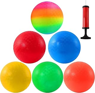 Preocea 6PCS Playground Balls,8.5 Inch Inflatable Dodge Balls,Dodgeball Balls,Rubber Bouncy Dodge Ball with 1 Hand Pump for Indoor Outdoor Games Camps Schoolyard Picnic